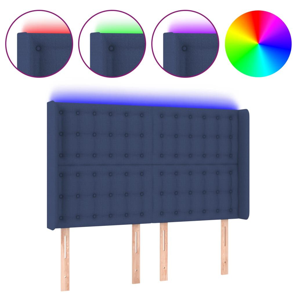 vidaXL Κεφαλάρι Κρεβατιού LED Μπλε 147x16x118/128 εκ. Υφασμάτινο