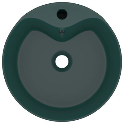 vidaXL Νιπτήρας με Υπερχείλιση Σκούρο Πράσινο Ματ 36x13 εκ. Κεραμικός