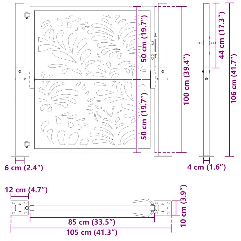 vidaXL Πύλη κήπου Μαύρη 105x106 cm Ατσάλινο σχέδιο κύματος