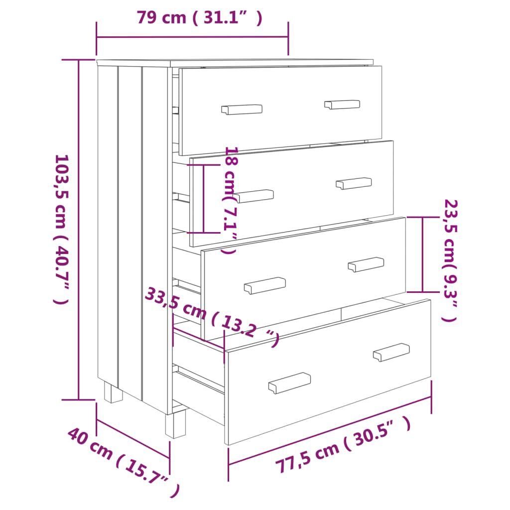vidaXL Συρταριέρα HAMAR Αν. Γκρι 79x40x103,5εκ. από Μασίφ Ξύλο Πεύκου