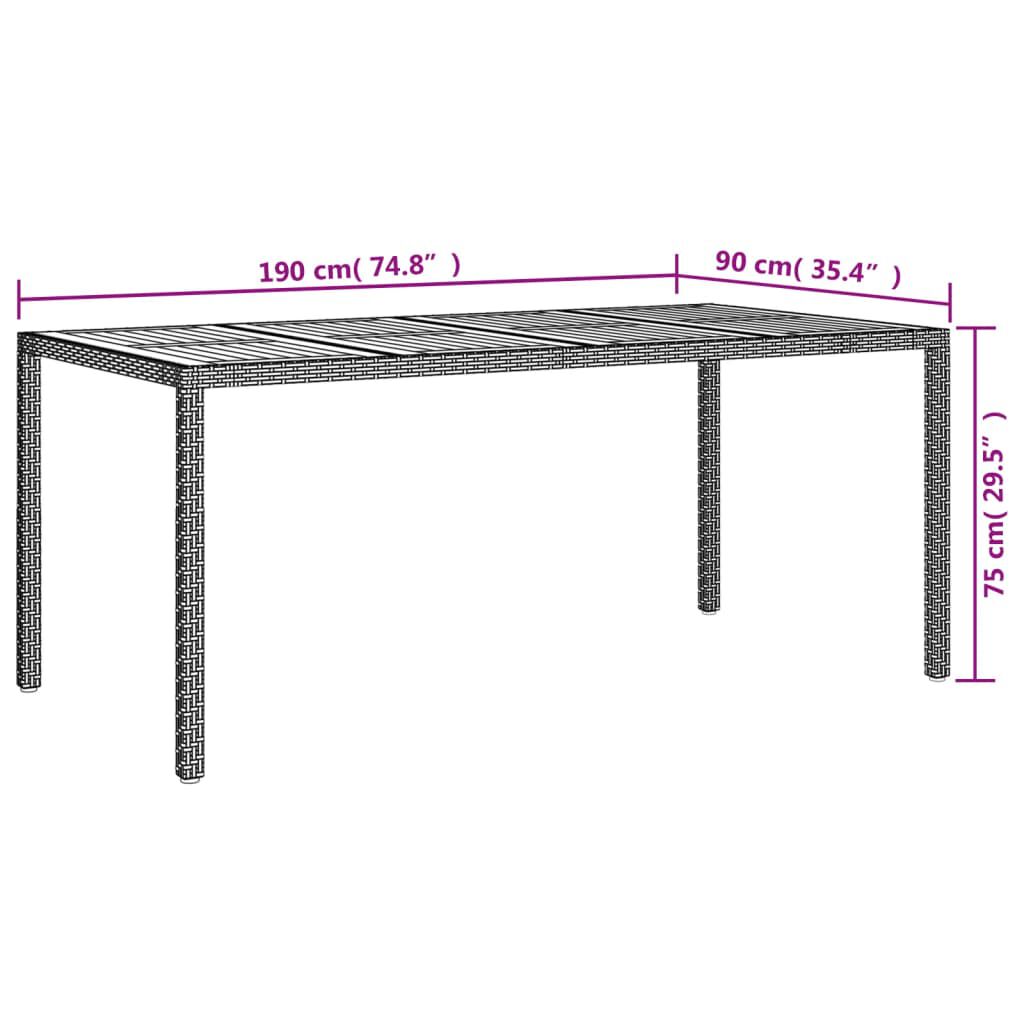 vidaXL Τραπέζι Κήπου Μαύρο190x90x75 εκ. Συνθετικό Ρατάν/Ξύλο Ακακίας
