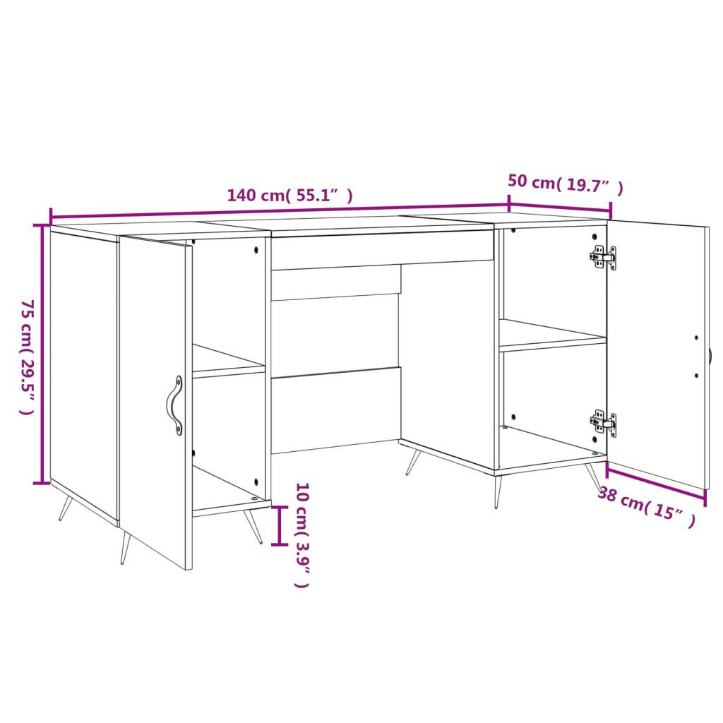 vidaXL Γραφείο Γυαλιστερό Λευκό 140x50x75 εκ. Επεξεργασμένο Ξύλο