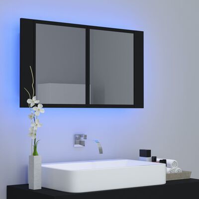 vidaXL Ντουλάπι Μπάνιου με Καθρέφτη και Φωτισμό LED Μαύρο Ακρυλικός