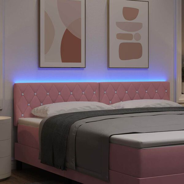 vidaXL Κεφαλάρι LED με φώτα λωρίδας LED Argyle Ροζ 90 cm Βελούδο