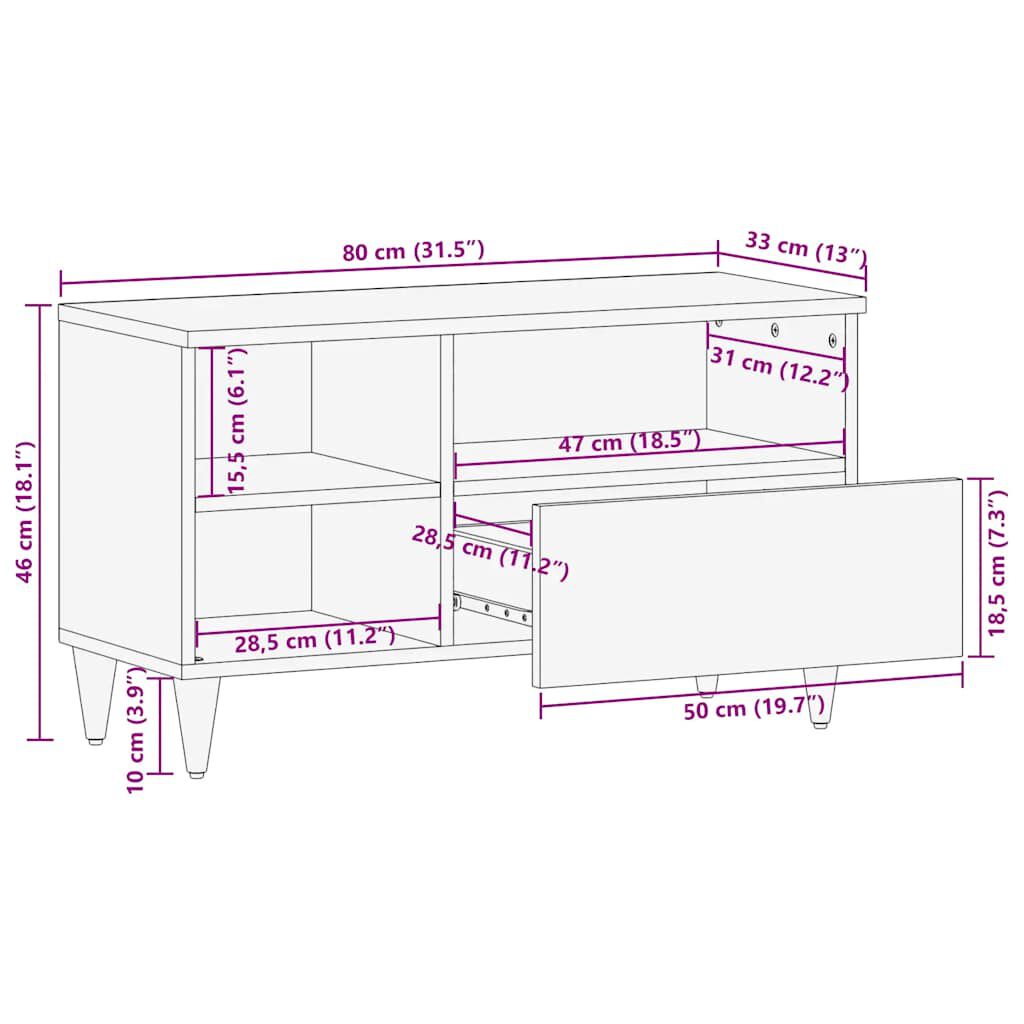 vidaXL Έπιπλο Τηλεόρασης Μαύρο 80 x 33 x 46 εκ. από Μασίφ Ξύλο Μάνγκο