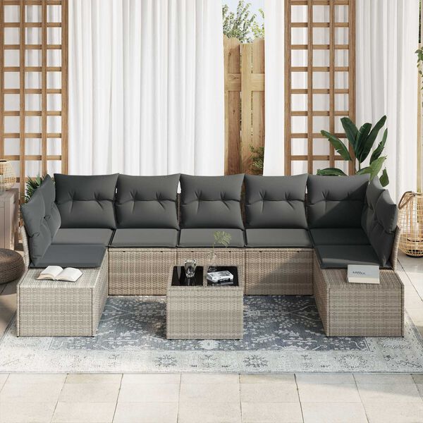 vidaXL Σετ Καναπέ Κήπου 8 pcs Ανοιχτό γκρι Πολυ ράταν