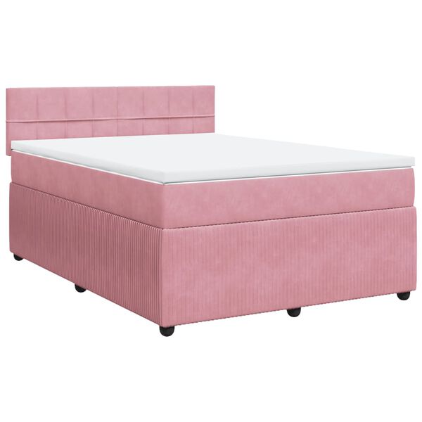 vidaXL Κρεβάτι Boxspring με Στρώμα Ροζ 160x200 εκ. Βελούδινο