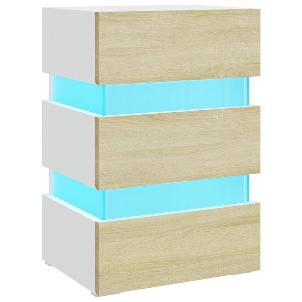 vidaXL Κομοδίνο με LED Λευκό/Sonoma Δρυς 45x35x67 εκ. Επεξεργασμ. Ξύλο