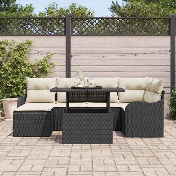 vidaXL Σετ Καναπέ Κήπου με μαξιλάρι 7 pcs Μαύρο Πολυ ράταν