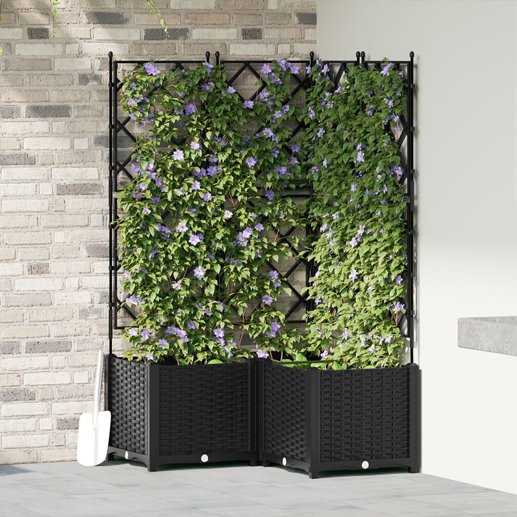 vidaXL Γλάστρα Κήπου με Πλέγμα 3 τεμ Μαύρη 80x80x143 εκ