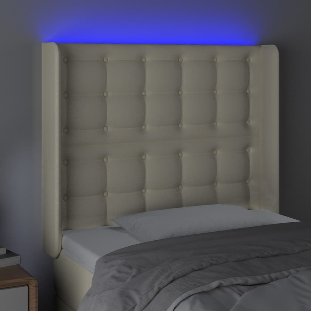 vidaXL Κεφαλάρι Κρεβατιού LED Κρεμ 83x16x118/128εκ. Συνθετ. Δέρμα