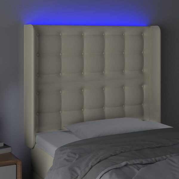 vidaXL Κεφαλάρι Κρεβατιού LED Κρεμ 83x16x118/128εκ. Συνθετ. Δέρμα