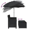 vidaXL Καναπές Κήπου Διθέσιος με Ομπρέλα & Σκαμπό Μαύρος Συνθ. Ρατάν