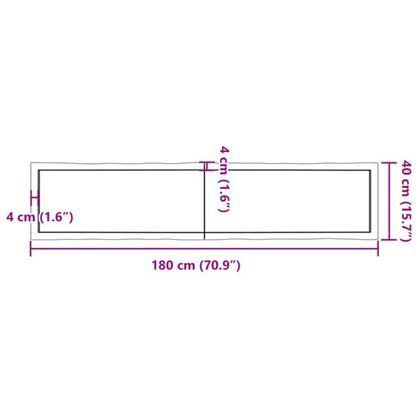vidaXL Επιφ Τραπεζιού Αν Καφέ 180x40x(2-4)εκ.Ακατέργ. Μασίφ Ξύλο Δρυός
