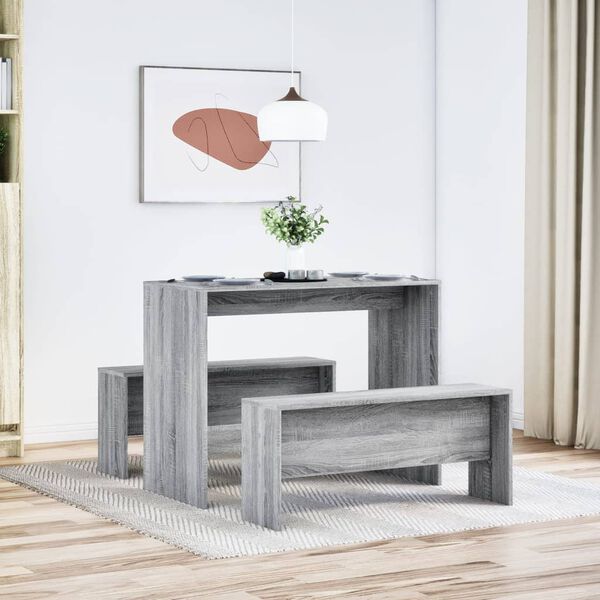 vidaXL Σετ Τραπεζαρίας με Πάγκο Γκρι Sonoma από Επεξεργασμένο Ξύλο