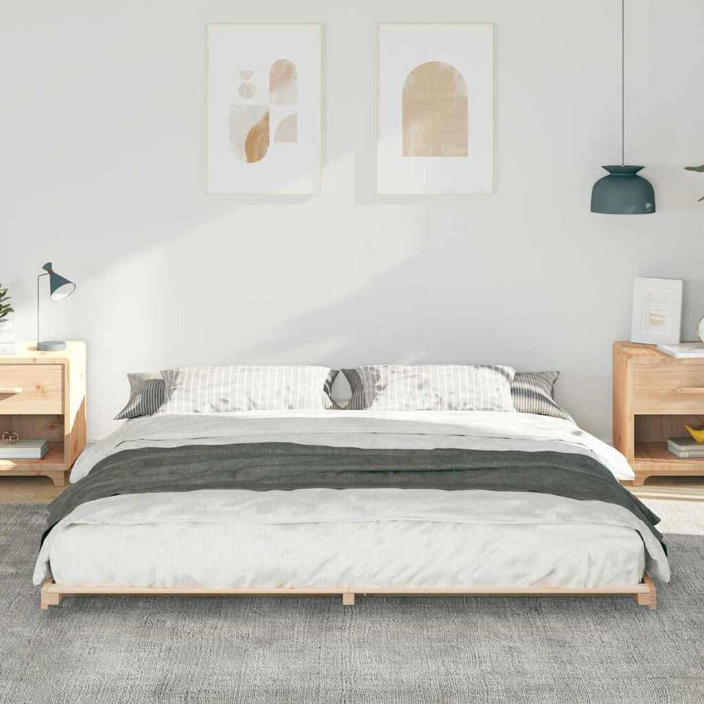 vidaXL Κρεβάτι δαπέδου Καφέ 200 x 200 cm Μασίφ ξύλο πεύκου