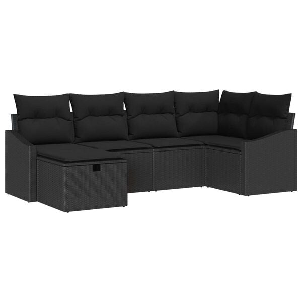 vidaXL Σετ Καναπέ Κήπου 6 pcs Μαύρο Πολυ rattan, βαμμένο ατσάλι