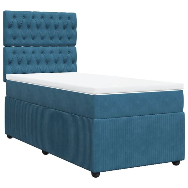 vidaXL Κρεβάτι Boxspring με Στρώμα Μπλε 90x190 εκ. Βελούδινο