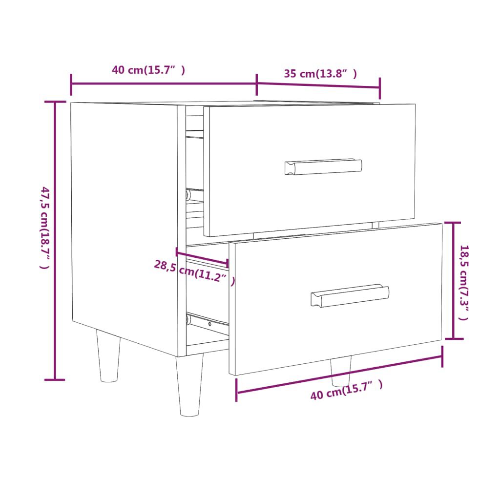 vidaXL Κομοδίνα 2 τεμ. Καφέ Δρυς 40 x 35 x 47,5 εκ.