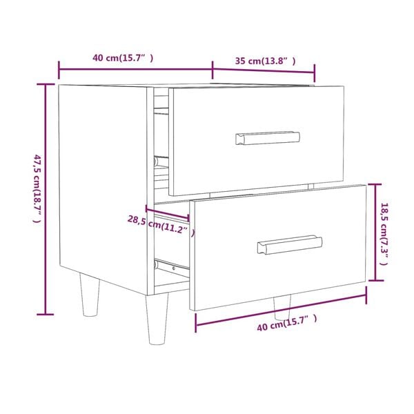 vidaXL Κομοδίνα 2 τεμ. Καφέ Δρυς 40 x 35 x 47,5 εκ.
