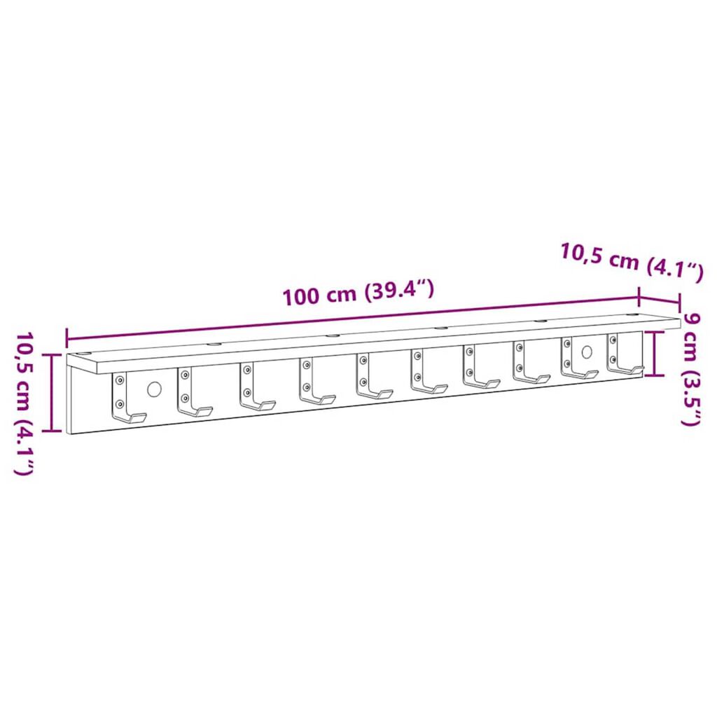 vidaXL Τοίχου Κρεμάστρα με ράφι Γκρι sonoma 100 x 10.5 x 10.5 εκ