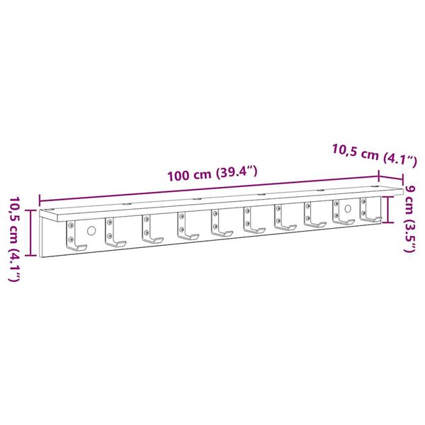 vidaXL Τοίχου Κρεμάστρα με ράφι Γκρι sonoma 100 x 10.5 x 10.5 εκ
