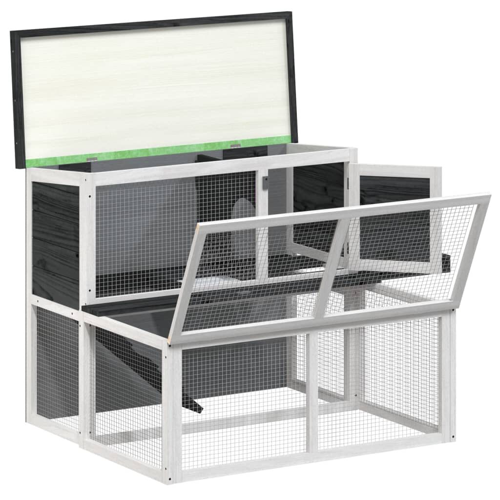 vidaXL Κλουβί Κουνελιών Γκρι 102 x 90 x 84,5 εκ. Μασίφ Ξύλο Πεύκου