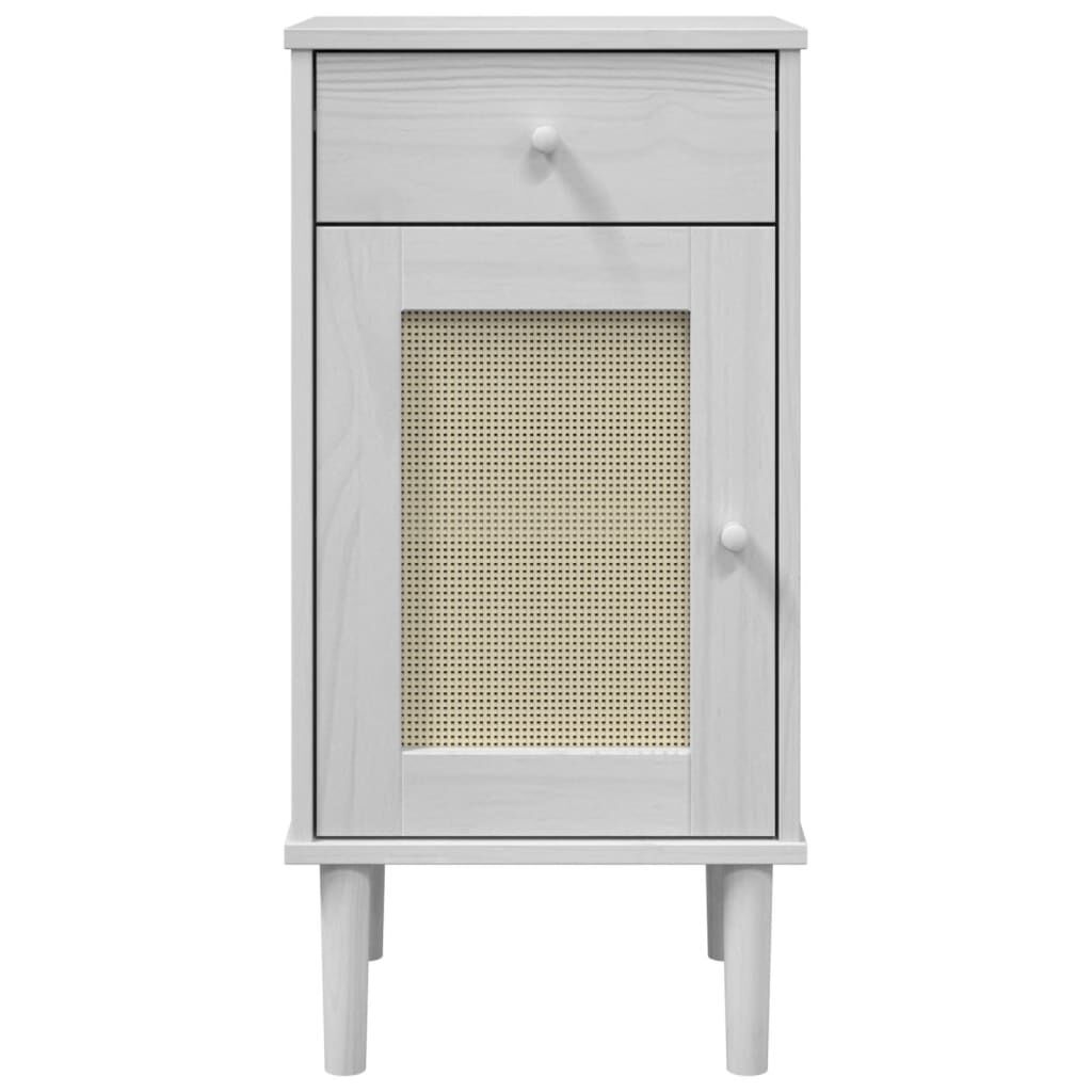 vidaXL Κομοδίνο SENJA Λευκό Όψη Ρατάν 40x35x80εκ από Μασίφ Ξύλο Πεύκου