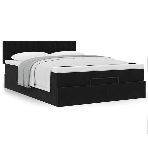vidaXL Οθωμανικό κρεβάτι με στρώμα Μαύρο 140x190cm Βελούδο