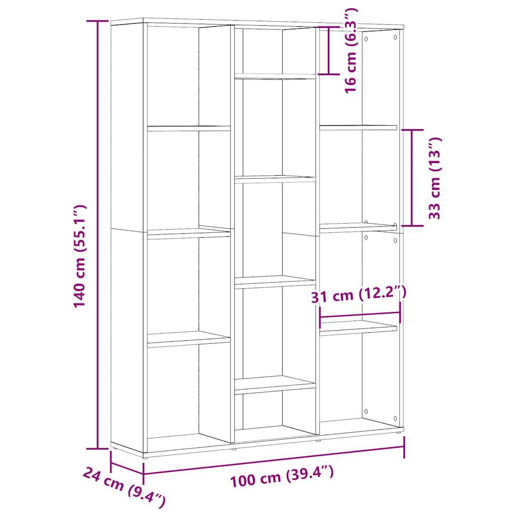 vidaXL Διαχωριστικό/Βιβλιοθήκη Παλιό Ξύλο 100x24x140εκ από Μοριοσανίδα