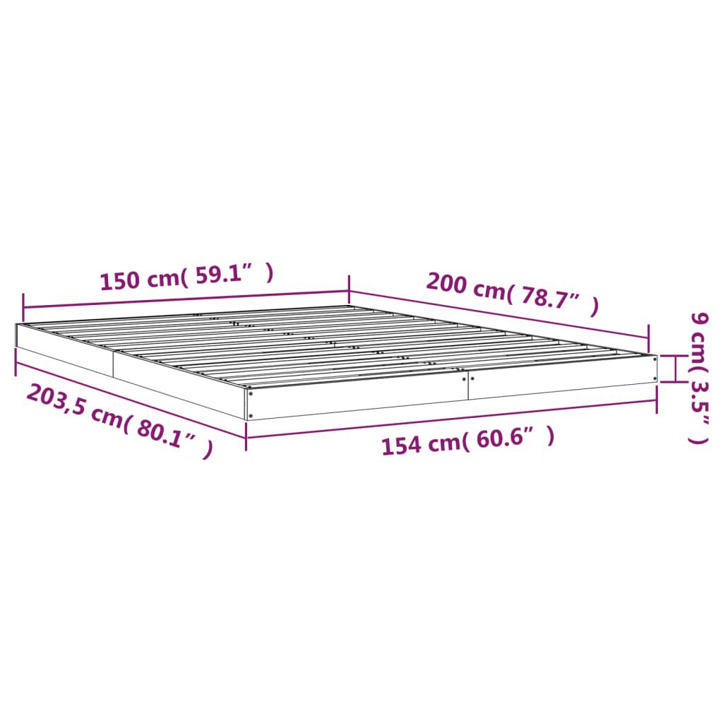 vidaXL Σκελετός Κρεβατιού Γκρι 150x200 εκ. Μασίφ Ξύλο Πεύκου King Size