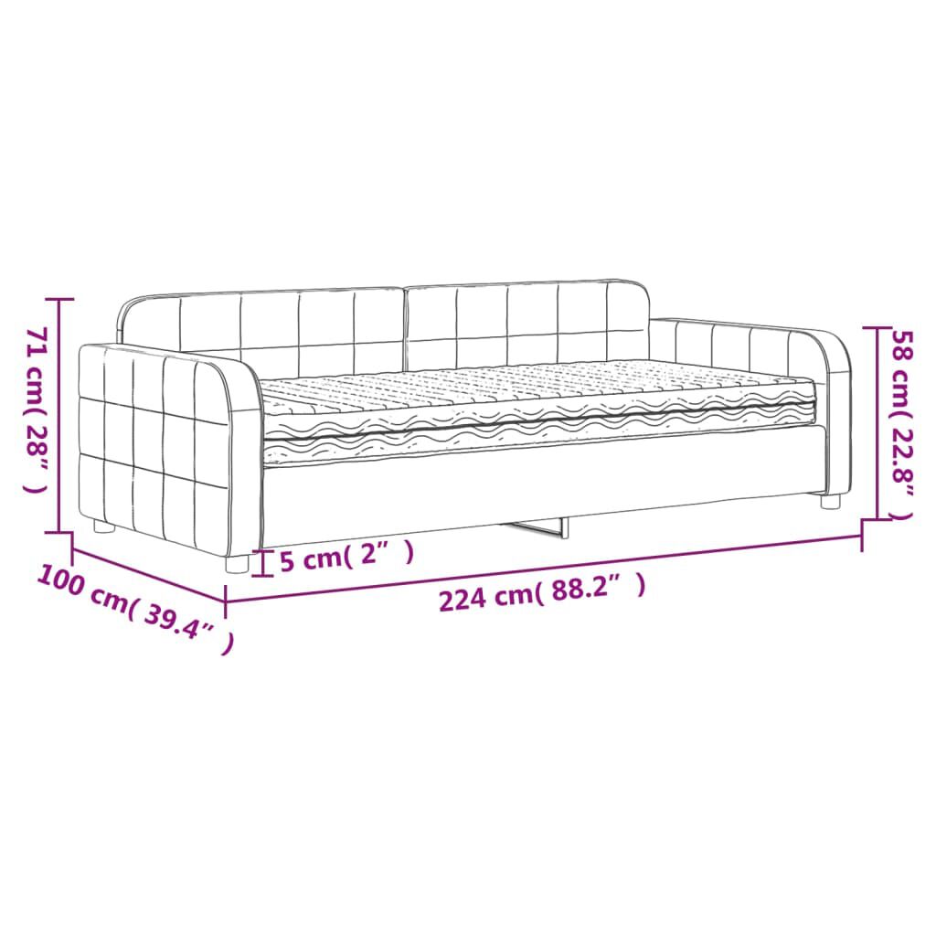 vidaXL Καναπέ Κρεβάτι με Στρώμα Σκούρο Γκρι 90 x 200 εκ. Βελούδινος