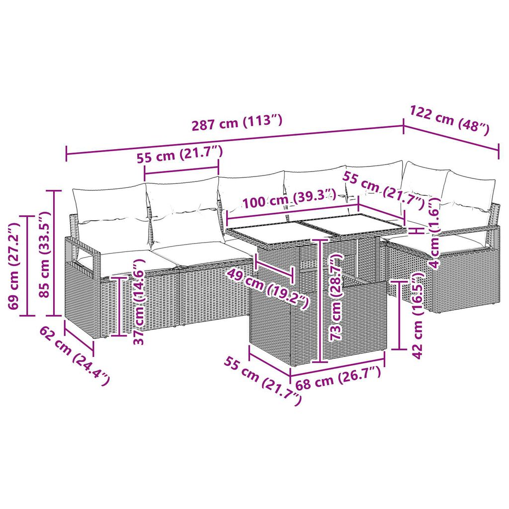 vidaXL Σετ Καναπέ Κήπου με αποθήκευση 7 pcs Γκρι Πολυ ράταν