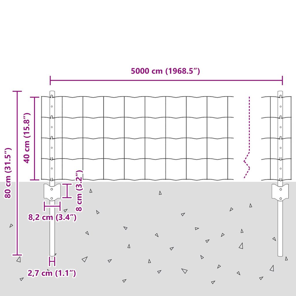 vidaXL Ευρωπαϊκό Κάγκελο με 22 Καλάμια Γκρι 0,4x50 μ Ατσάλι