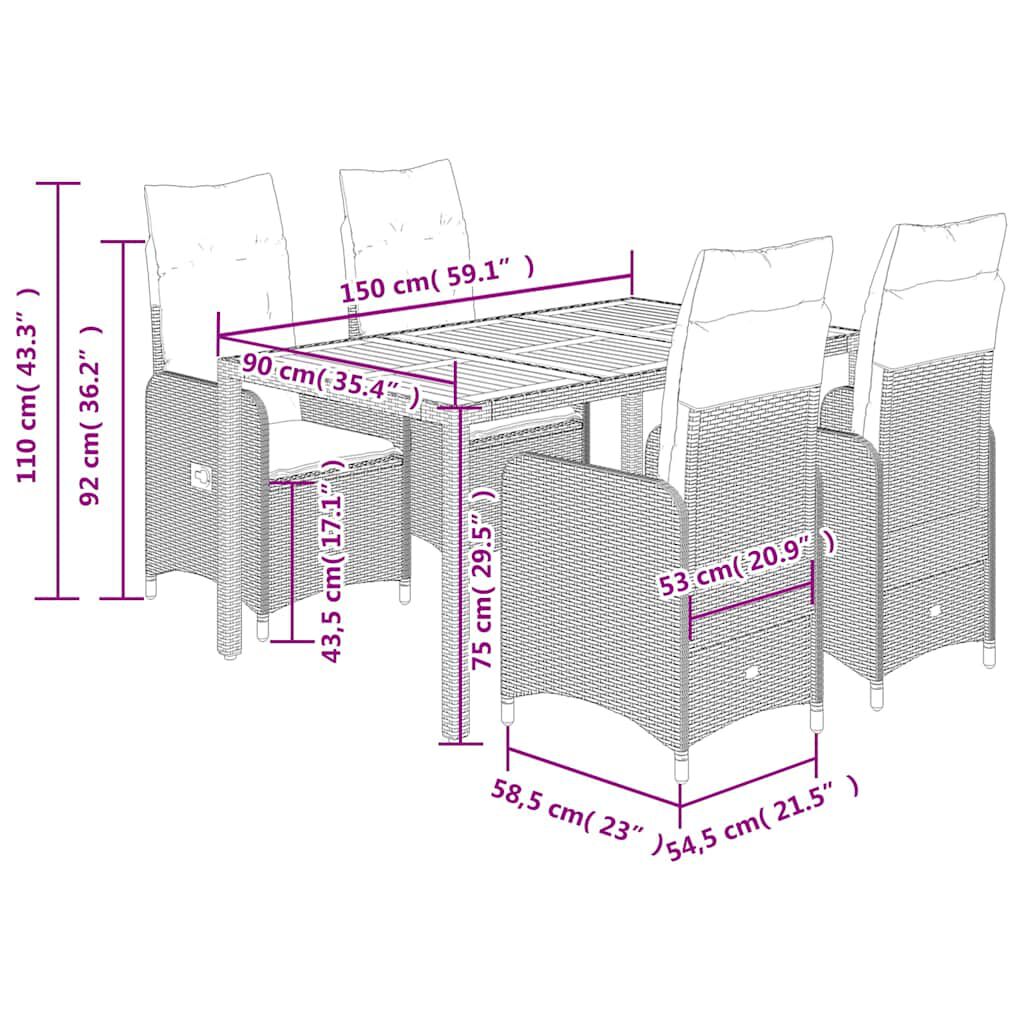 vidaXL Σετ Επίπλων Bistro Κήπου 5 τεμ. Γκρι Συνθετ. Ρατάν με Μαξιλάρια