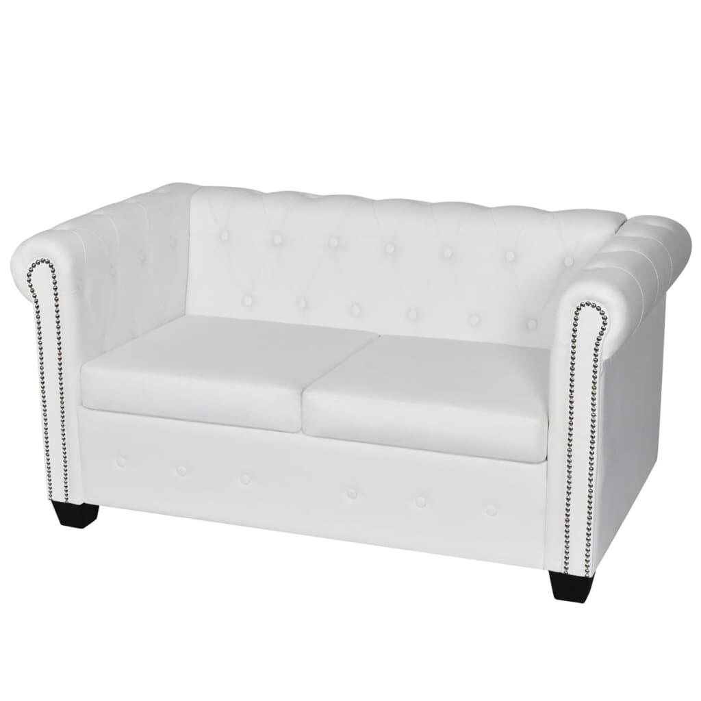 vidaXL Καναπέδες Chesterfield Διθέσιος + Τριθέσιος Λευκό Συνθ. Δέρμα