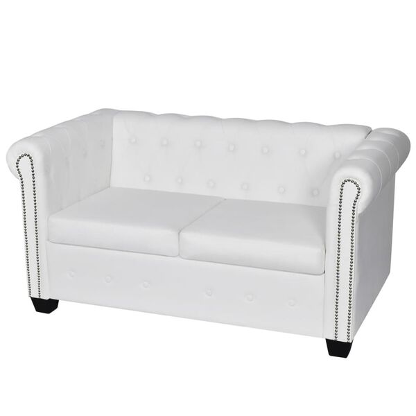 vidaXL Καναπέδες Chesterfield Διθέσιος + Τριθέσιος Λευκό Συνθ. Δέρμα