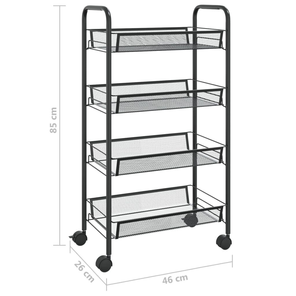 vidaXL Τρόλεϊ Κουζίνας 4 Επιπέδων Μαύρο 46 x 26 x 85 εκ. Σιδερένιο