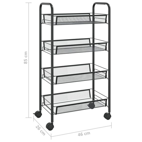 vidaXL Τρόλεϊ Κουζίνας 4 Επιπέδων Μαύρο 46 x 26 x 85 εκ. Σιδερένιο