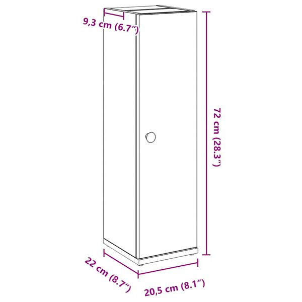 vidaXL Ντουλάπι μπάνιου με θήκη για ρολό μαύρο 20,5x22x72 cm