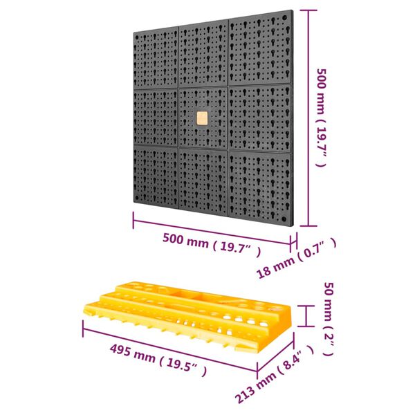 vidaXL Πλάτη Εργαλείων με 50 Γάντζους 500 x 1000 χιλ. Πολυπροπυλένιο