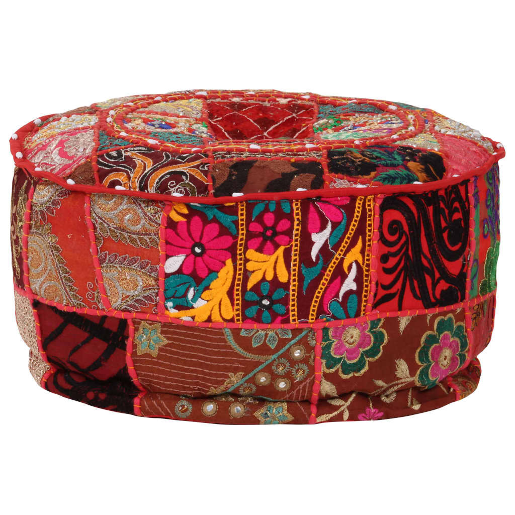 vidaXL Πουφ Patchwork Στρογγυλό Χειροποίητο Κόκκινο 40x20 εκ. Βαμβάκι