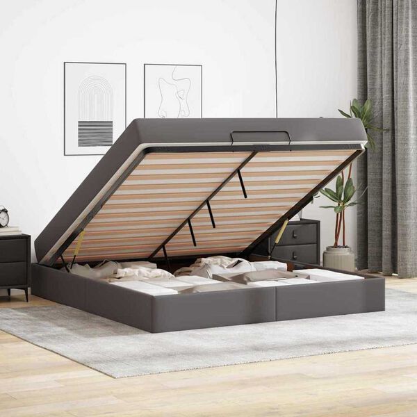 vidaXL Σκελετός κρεβατιού με στρώμα Γκρι 180 x 200 cm Τεχνητό δέρμα