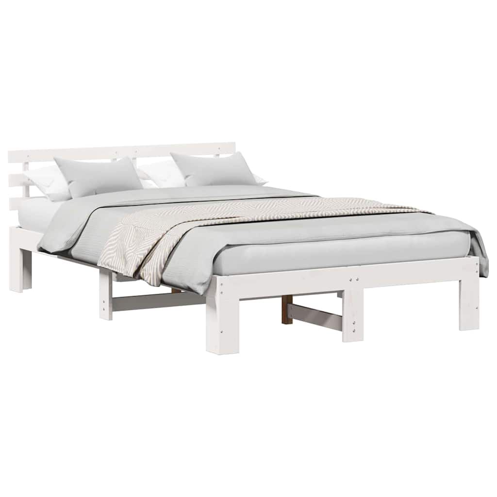 vidaXL Σκελετός Κρεβατιού Λευκό 135 x 190 cm Μασίφ ξύλο πεύκου