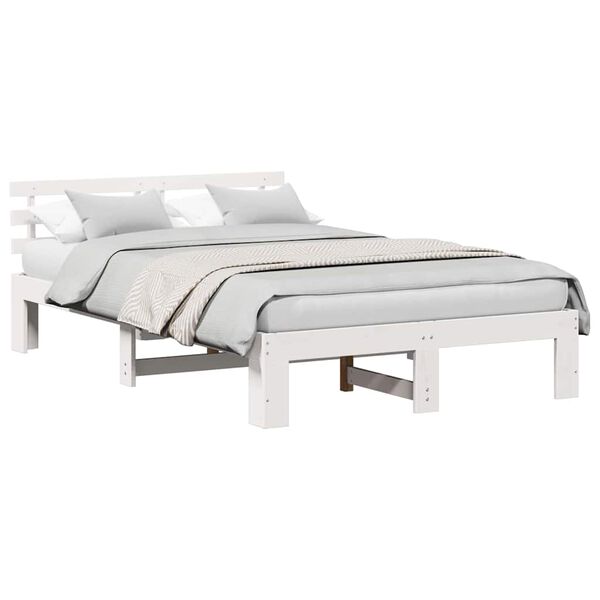 vidaXL Σκελετός Κρεβατιού Λευκό 135 x 190 cm Μασίφ ξύλο πεύκου