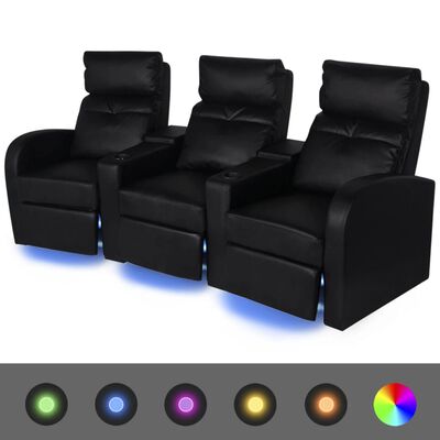 vidaXL Πολυθρόνες με LED 2+3 Θέσεων Δύο Τεμ. Μαύρο Συνθετικό Δέρμα