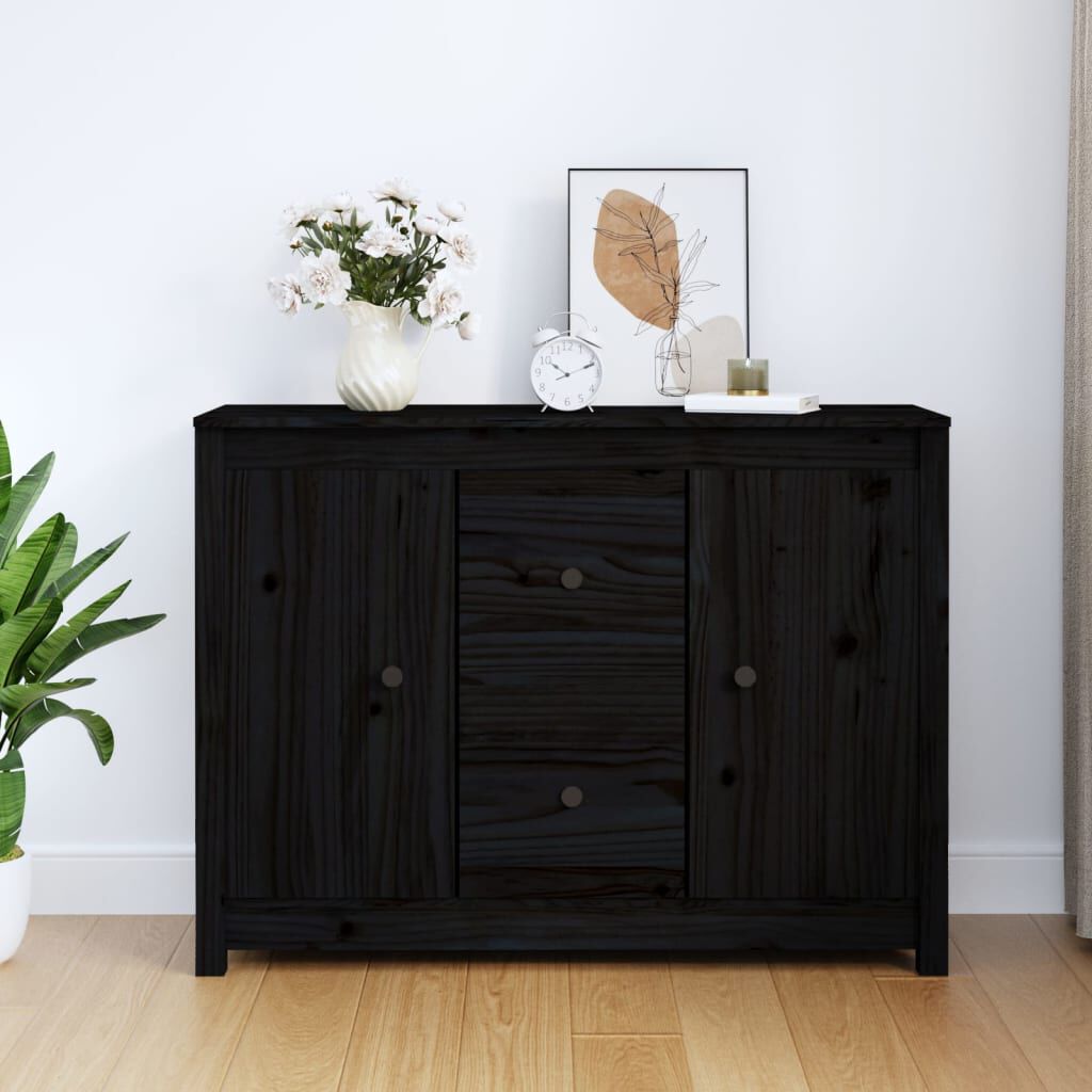 vidaXL Ντουλάπι Μαύρο 100 x 35 x 74 εκ. από Μασίφ Ξύλο Πεύκου