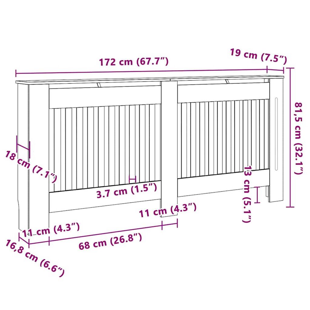 vidaXL Καπάκι Καλοριφέρ 2 pcs Γκρι 172 x 19 x 81.5 cm