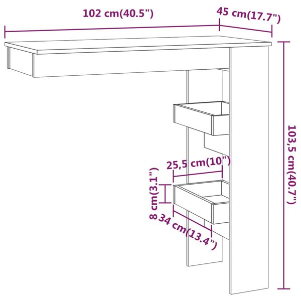 vidaXL Τραπέζι Μπαρ Τοίχου Γκρι Σκυροδ. 102x45x103,5 εκ. Επεξεργ. Ξύλο