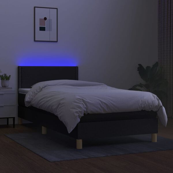 vidaXL &Kappa;&rho;&epsilon;&beta;ά&tau;&iota; Boxspring &mu;&epsilon; &Sigma;&tau;&rho;ώ&mu;&alpha; & LED &Mu;&alpha;ύ&rho;&omicron; 90x200 &epsilon;&kappa;. &Upsilon;&phi;&alpha;&sigma;&mu;ά&tau;&iota;&nu;&omicron;